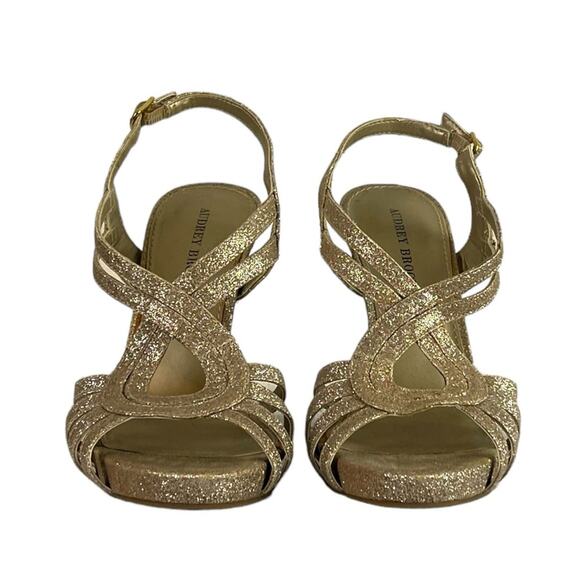 Audrey Brooke Kellie Heels Gold Shimmer Open Toe Slingback Women’s Size 7.5M - Picture 3 of 13